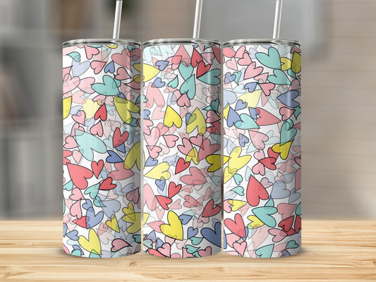 Pastel Colored Hearts Stainless Steel Tumbler