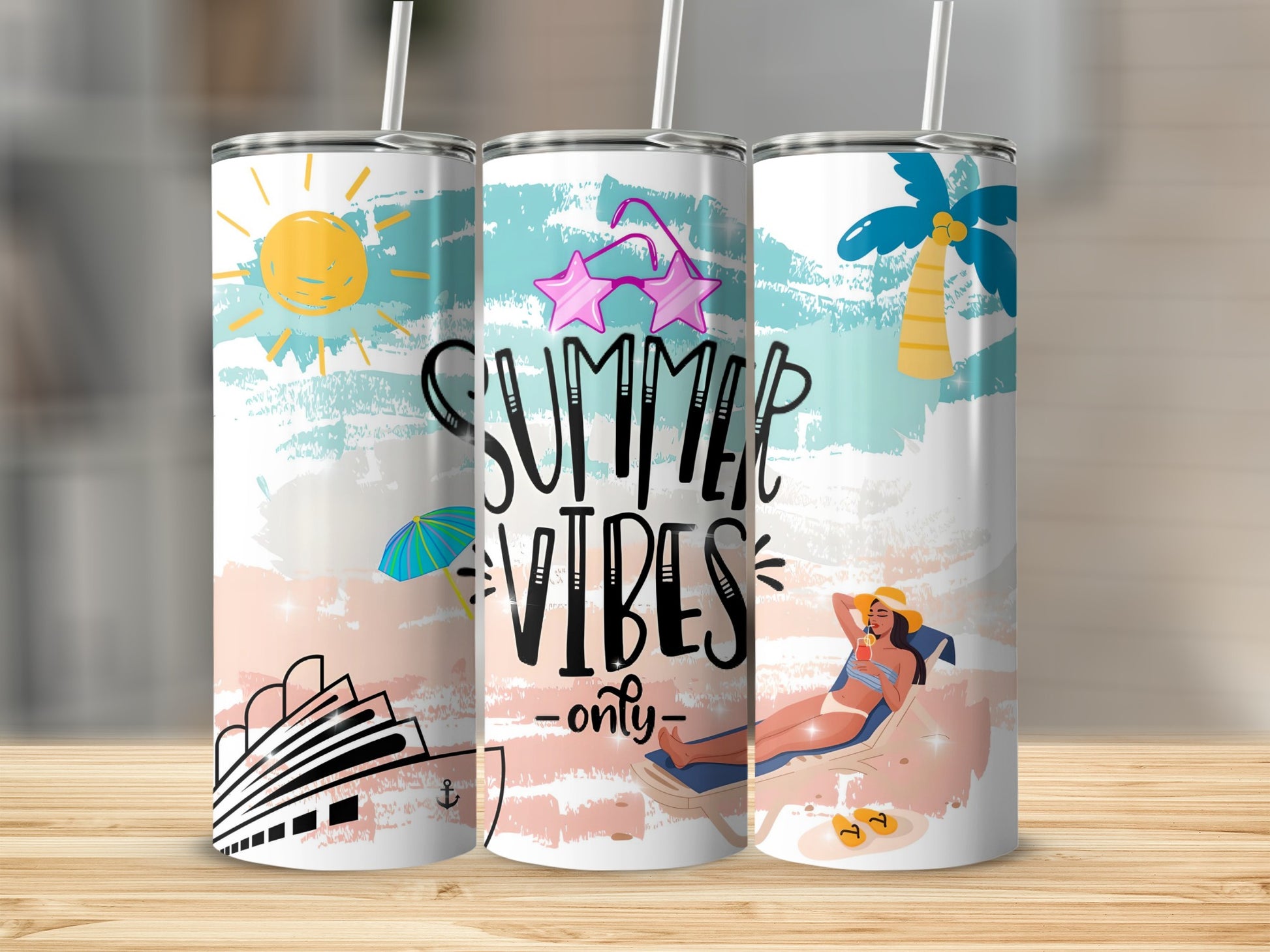 Vibrant Summer Vibes Only Tumbler for Beach Days