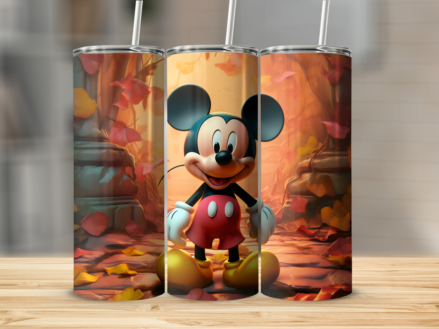 Mickey Mouse Tumbler with Colorful Autumn Leaves Design