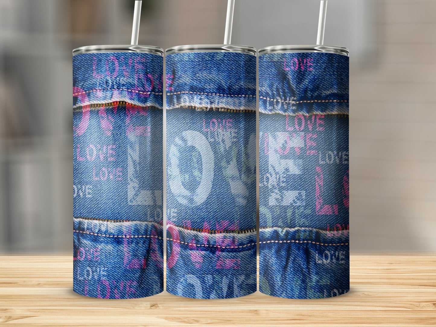 Blue Stitched Denim Look LOVE Word Art Trendy product type