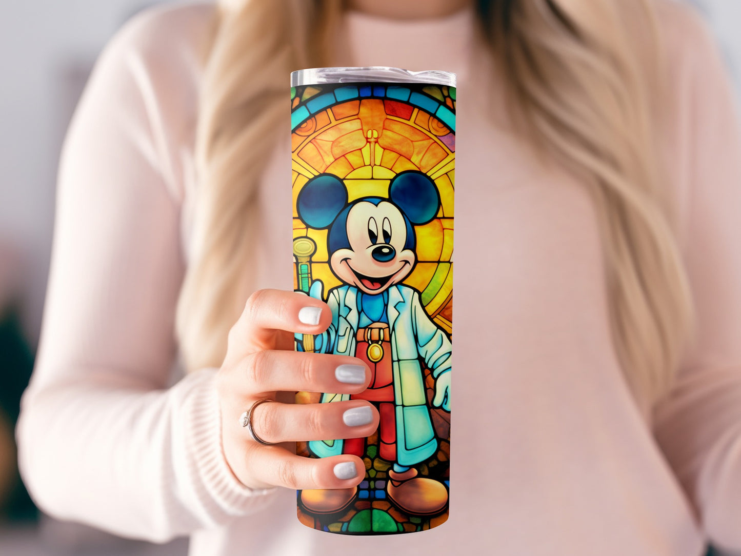 Colorful Stained Glass Style Tumbler with Iconic Character