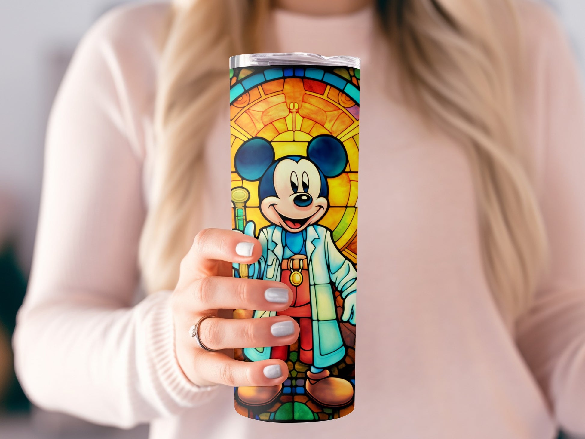 Colorful Stained Glass Style Tumbler with Iconic Character