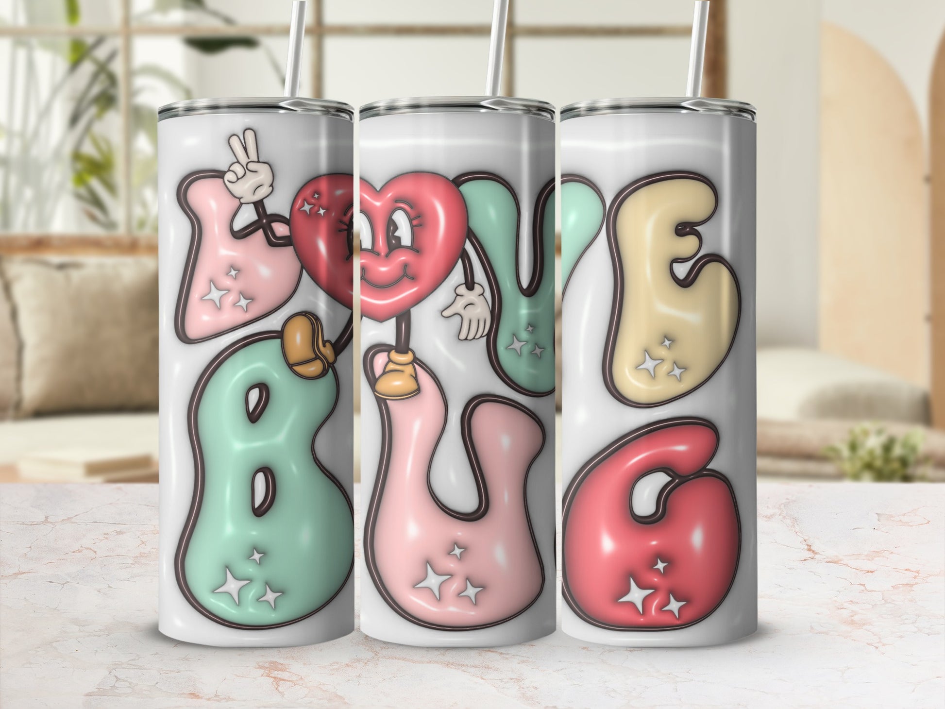 Whimsical Love Bug Tumbler with Colorful Playful Design