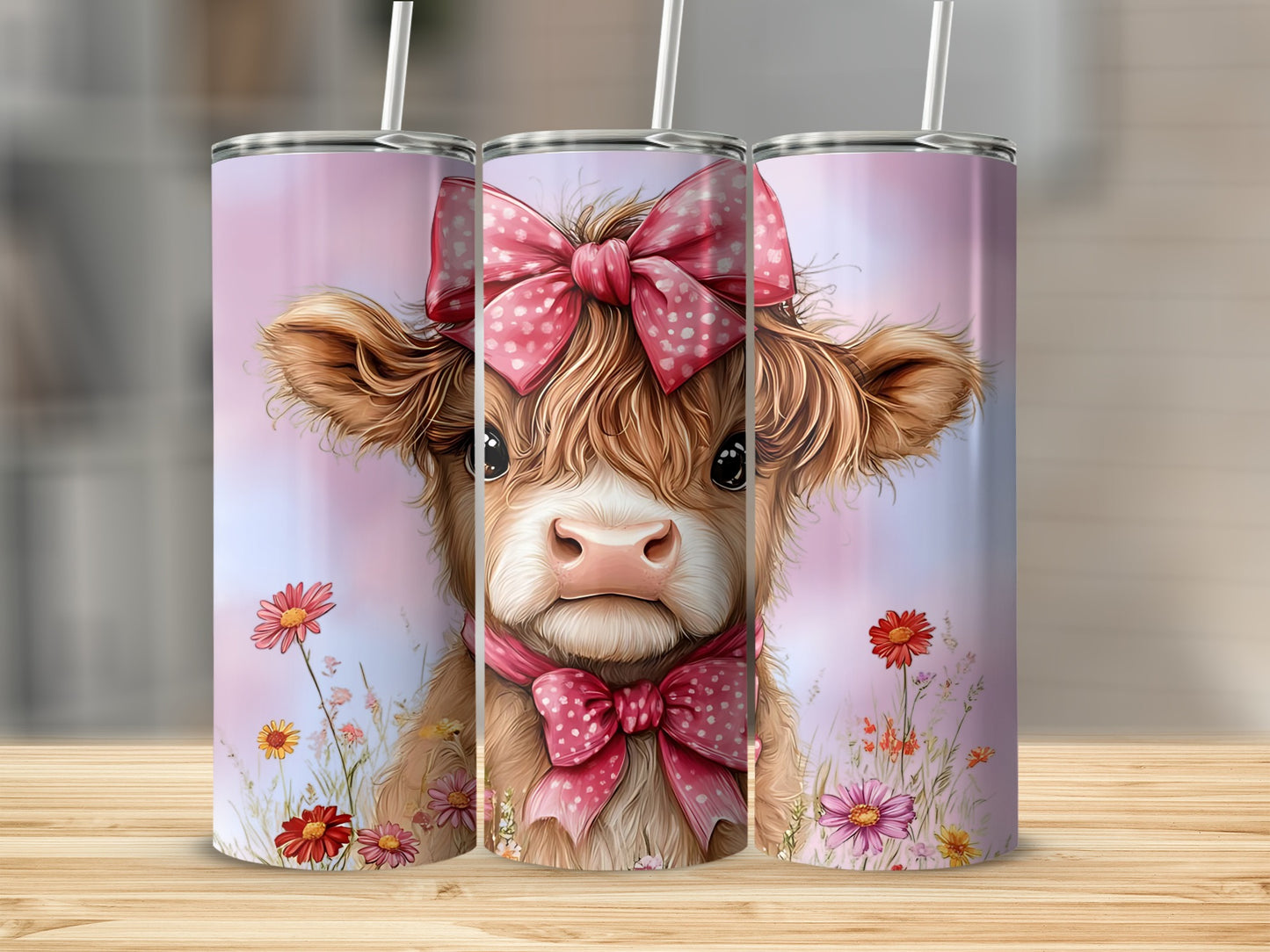 Cute Cow With Pink Bow Tumbler Stainless Steel Cup