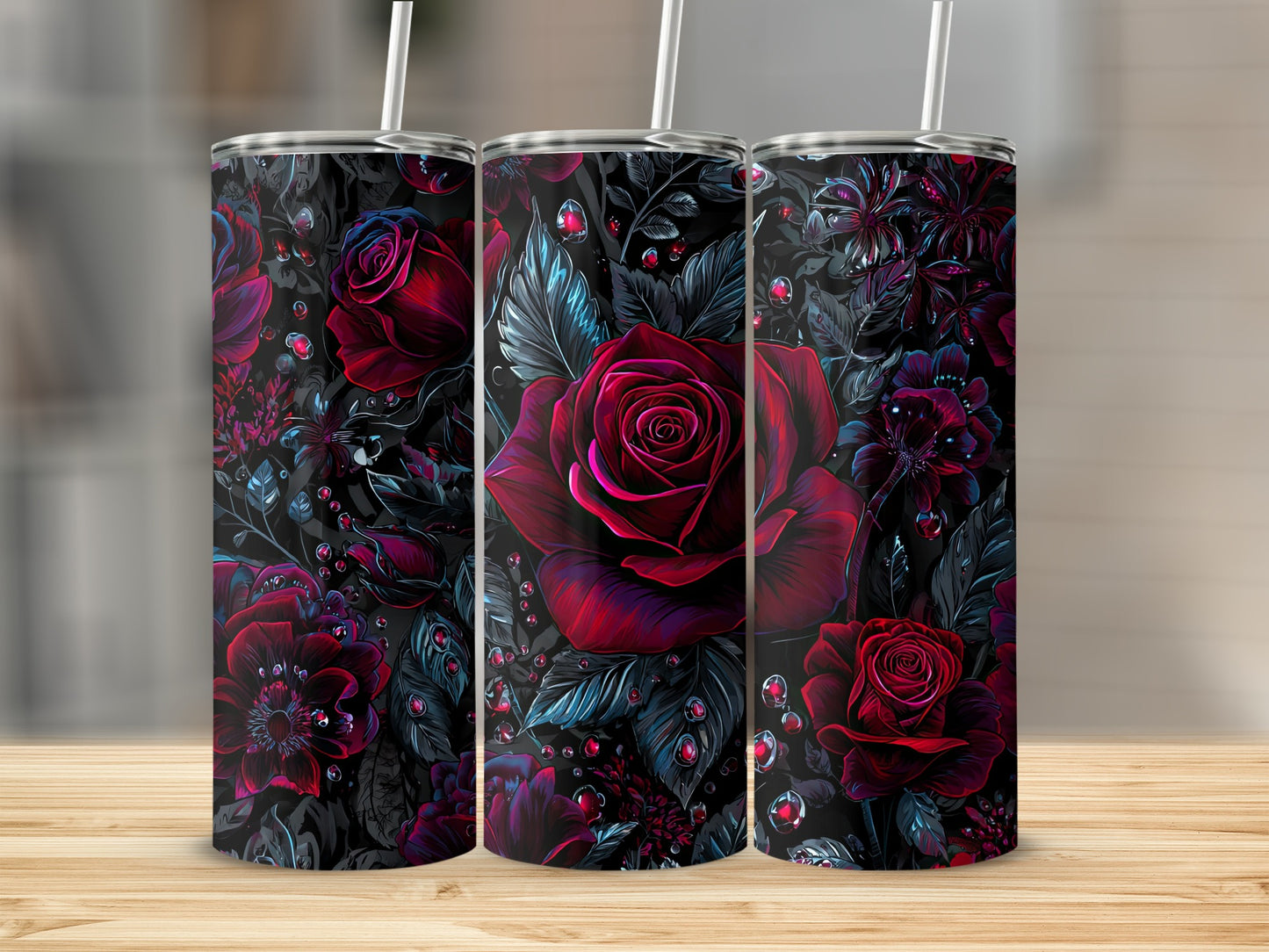 Elegant Dark Floral Design Personalized Tumbler