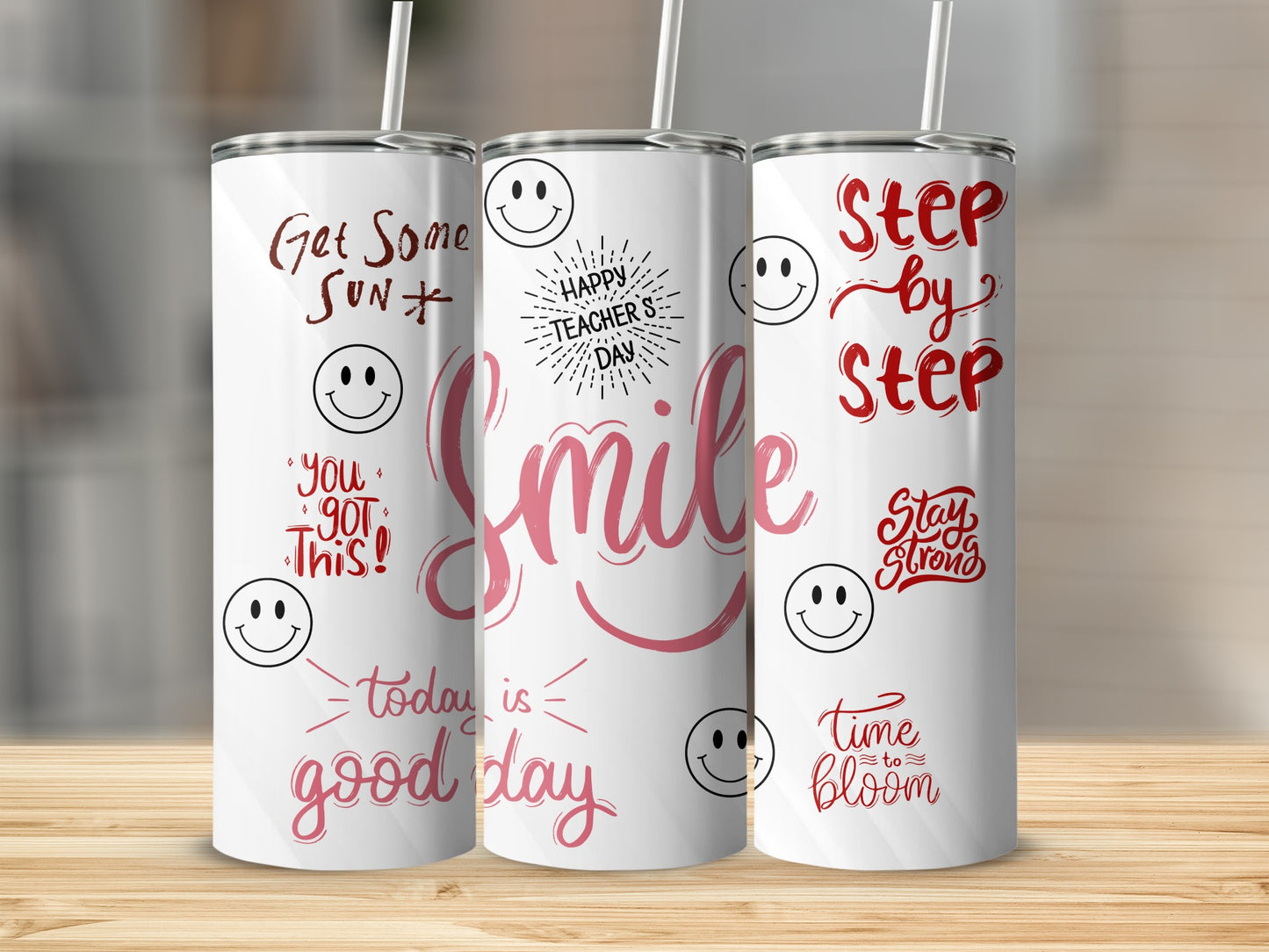 Motivational Smiley Face Design Travel Mug
