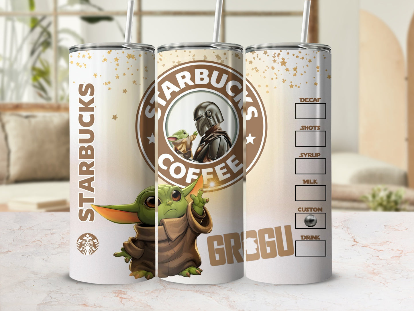 Starbucks Coffee Grogu Design Custom Drink Tumbler
