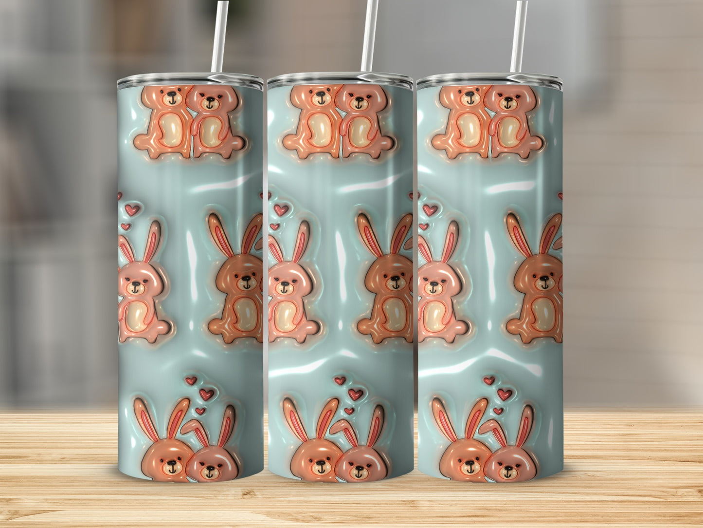 Cute Cartoon Bunny and Bear Tumbler for Kids