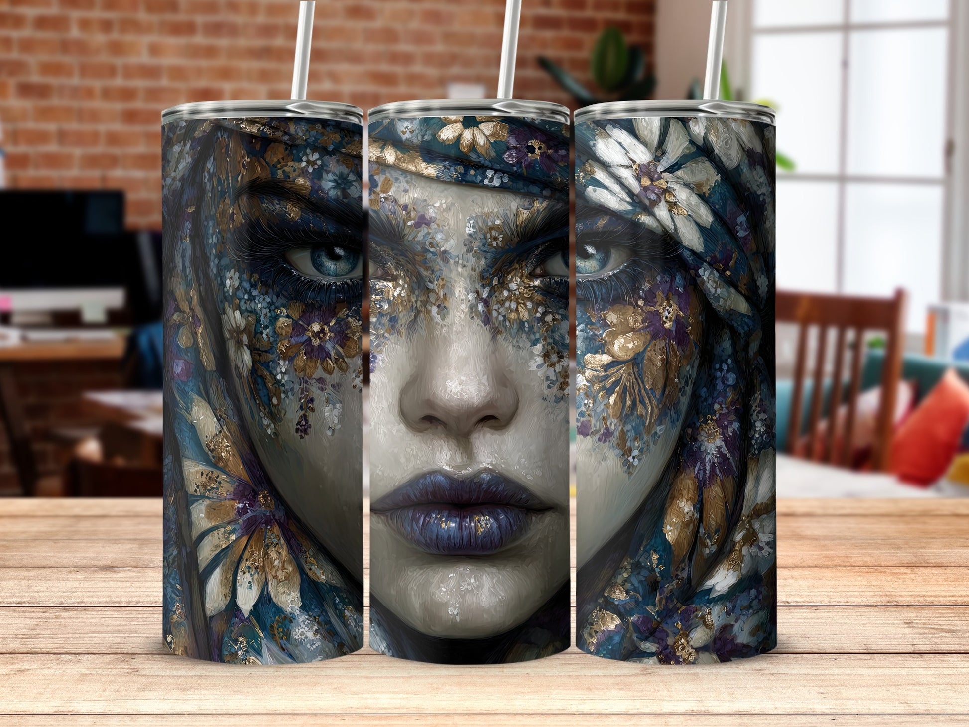 Enigmatic Floral Face Artwork Tumbler for Beverages