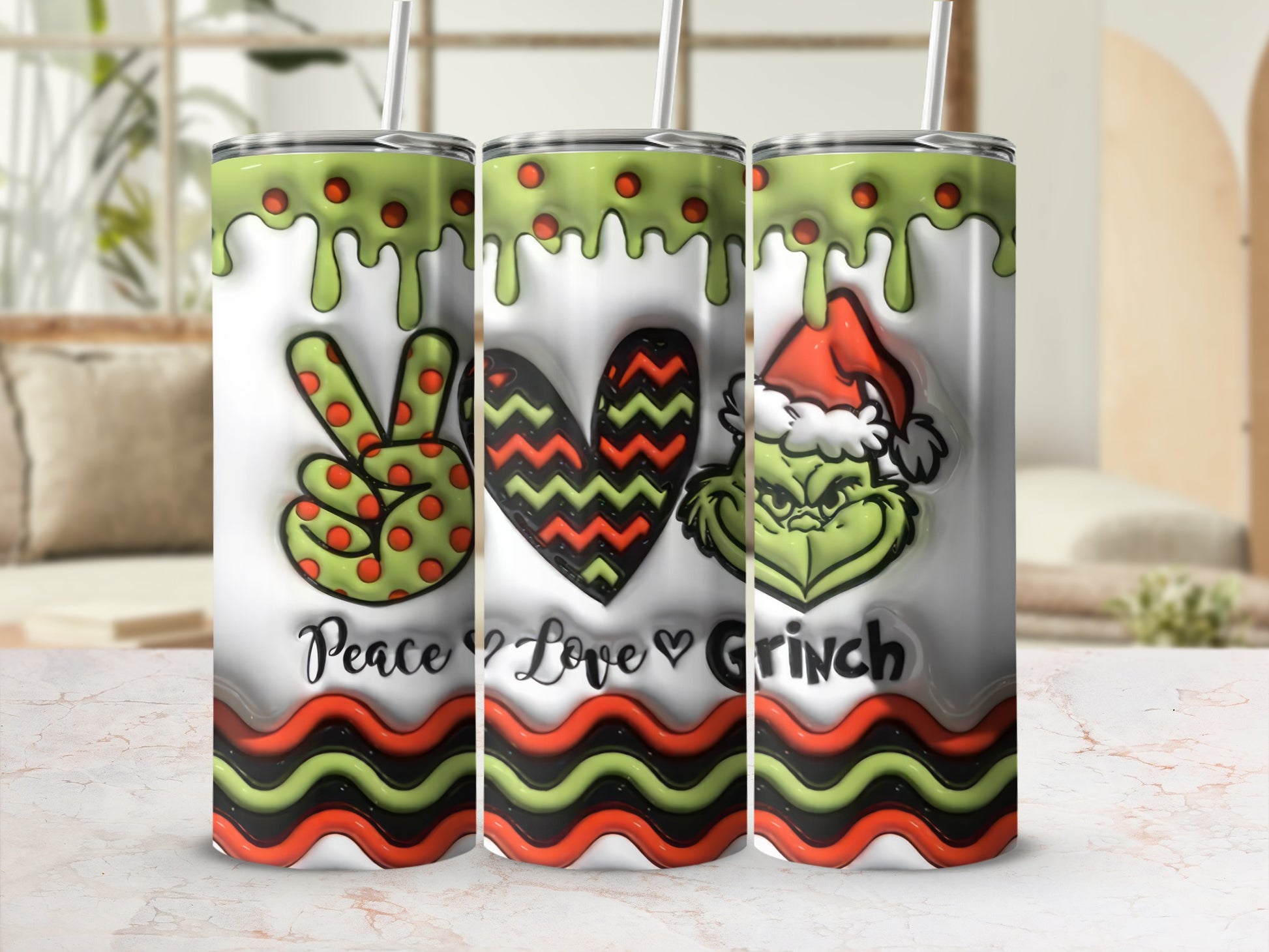 Peace Love Grinch Christmas Holiday Tumbler Cup