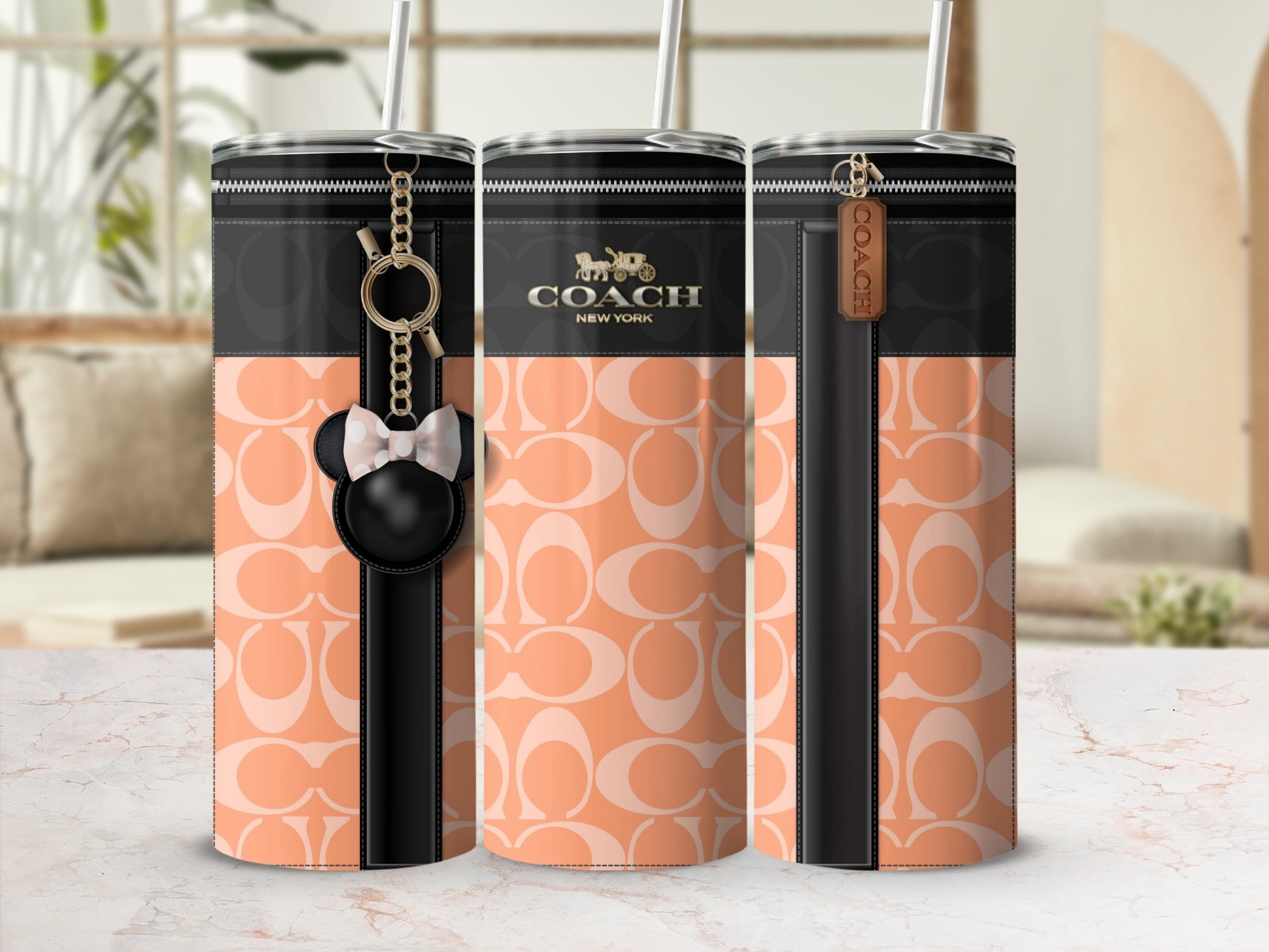 Chic Designer Tumblers with Iconic Logo and Keychain Design
