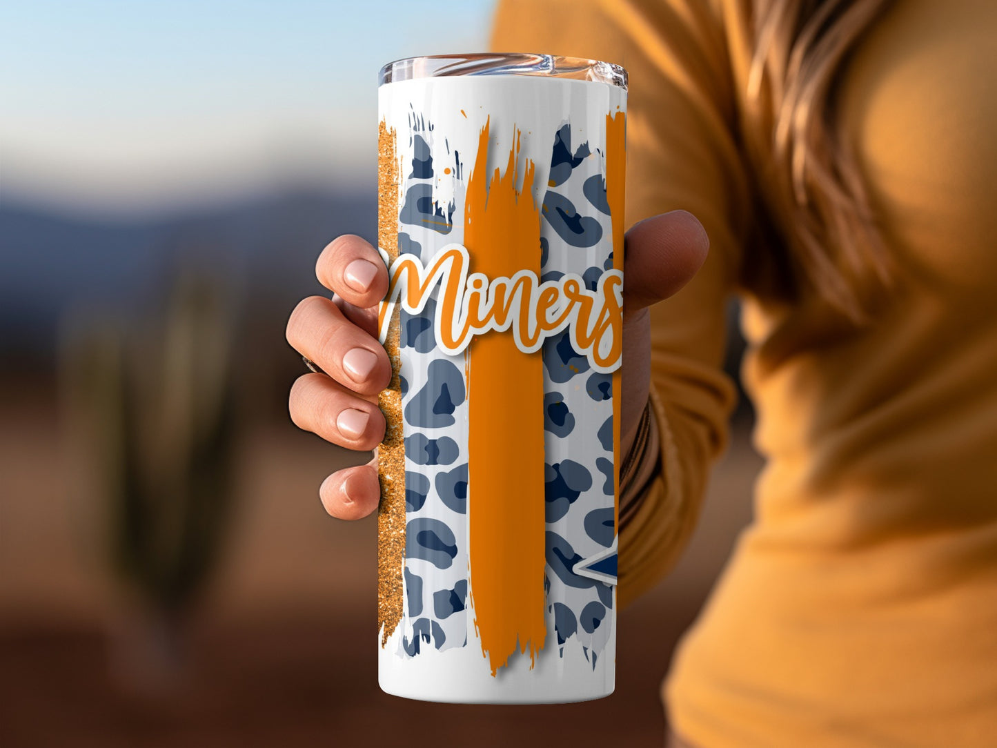 Miners Team Design Orange And Blue Brush Strokes Tumblers