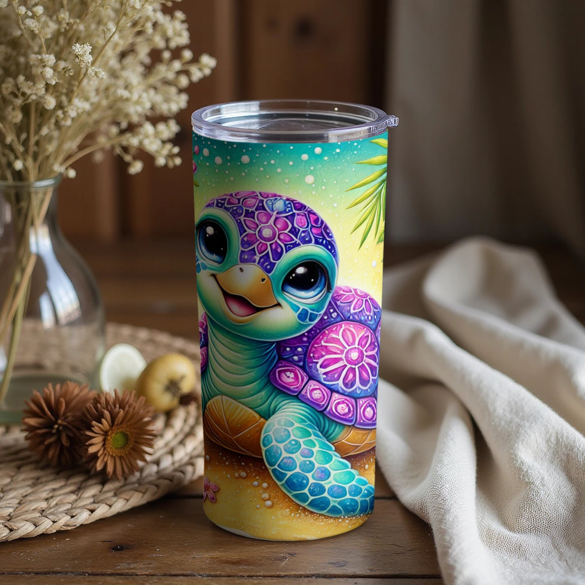 Colorful Cute Sea Turtle Design Insulated Tumbler Cup