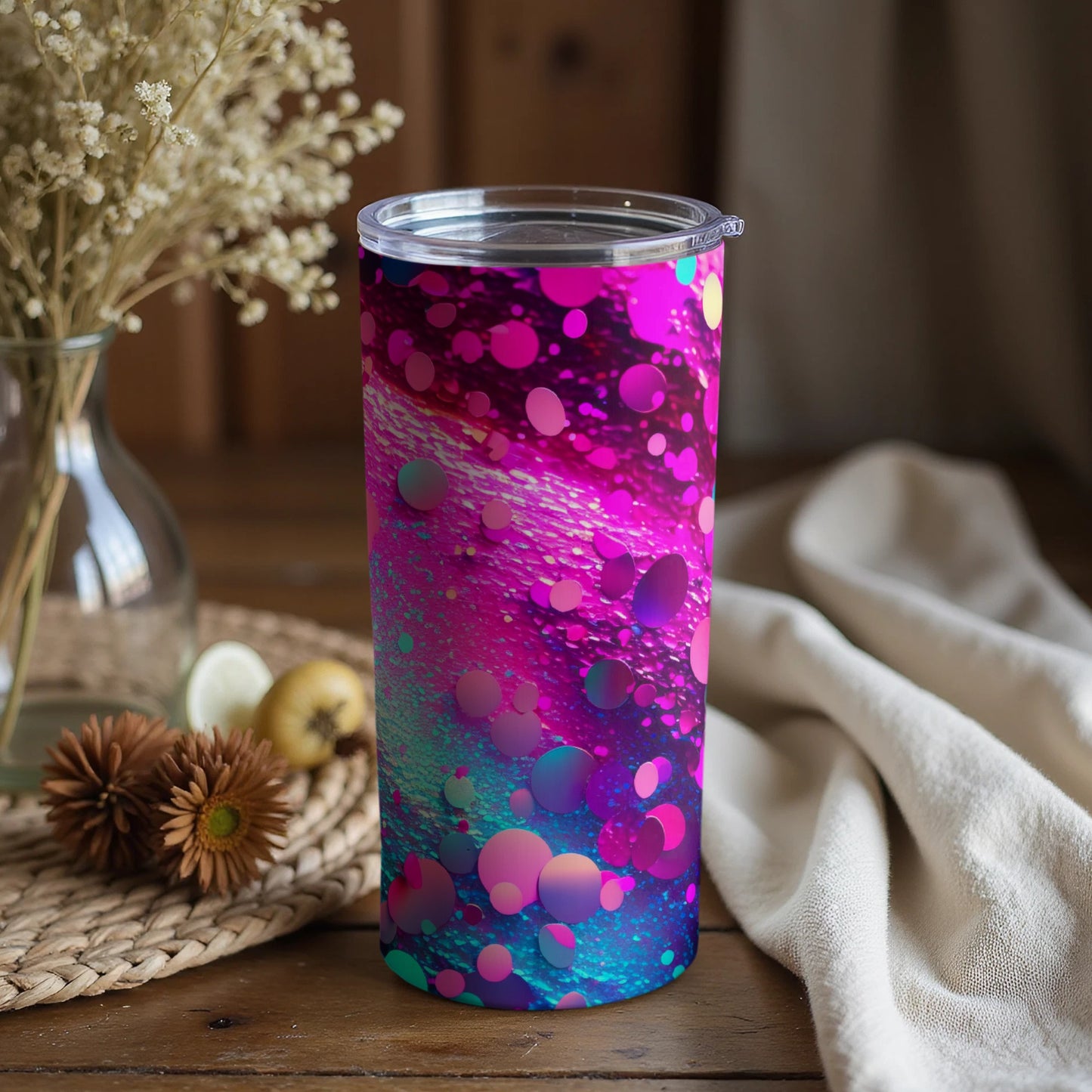 Vibrant Multicolor Bubble Pattern Travel Mug