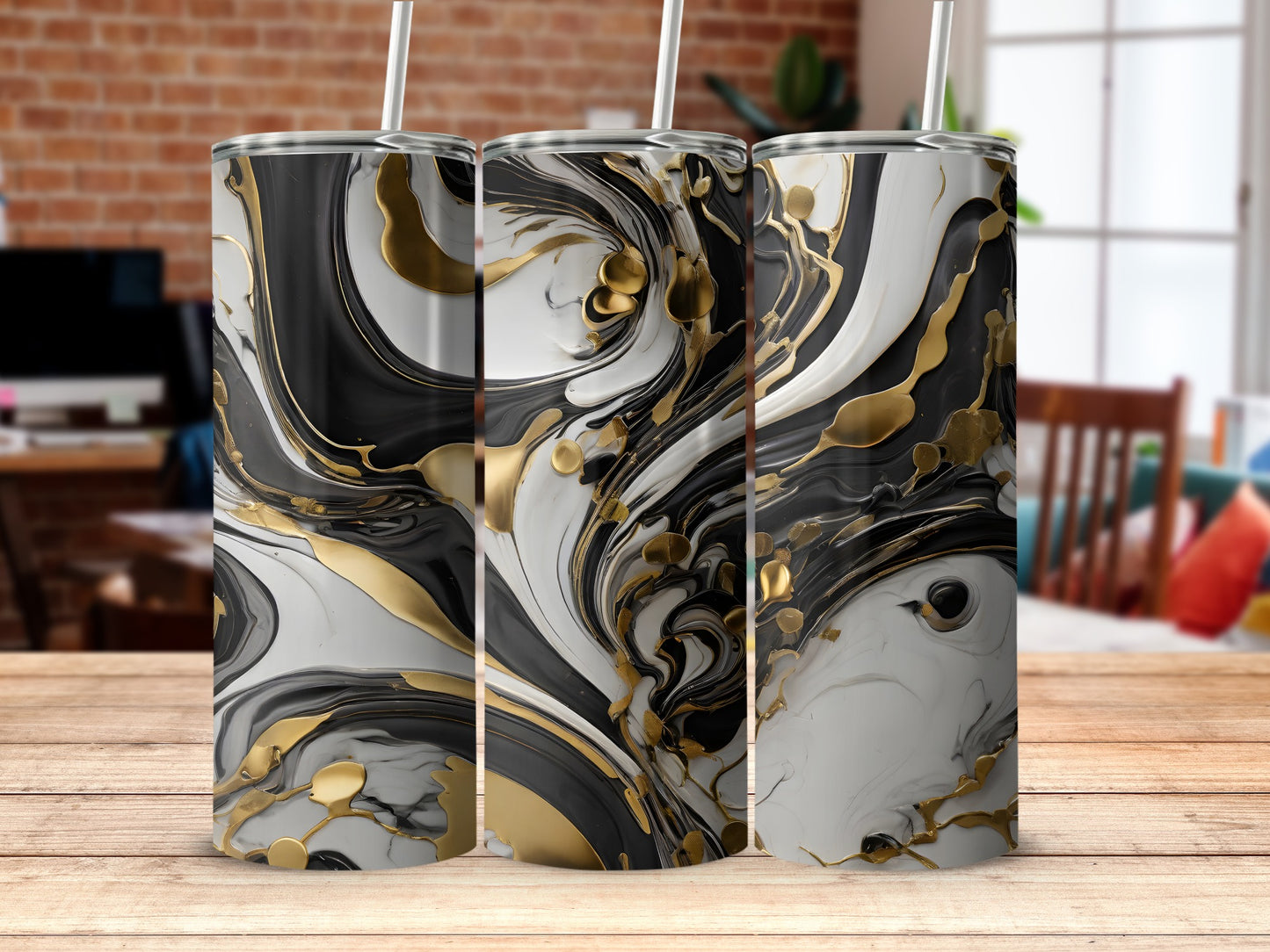Black White Gold Swirl Pattern Abstract Tumbler product type