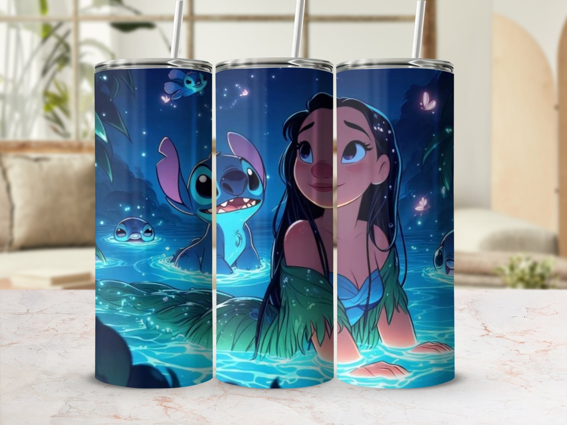 Blue Ocean Adventure Stitch and Lilo Tumbler