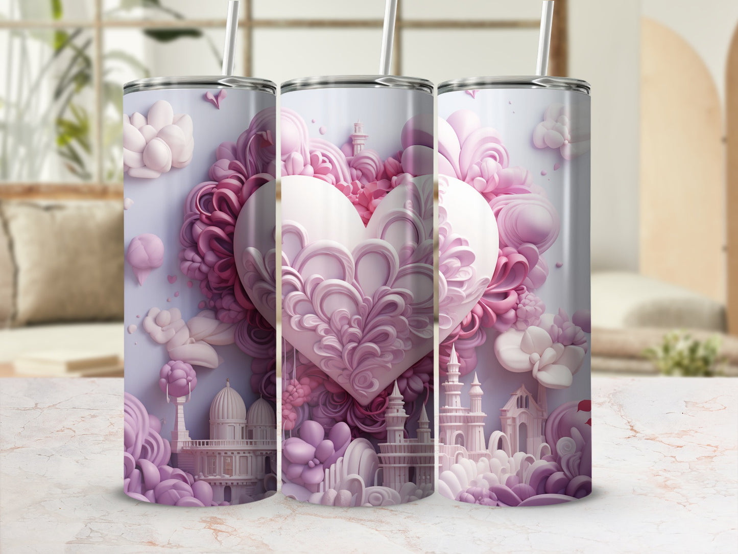 Whimsical Flowery Heart Design Tumbler