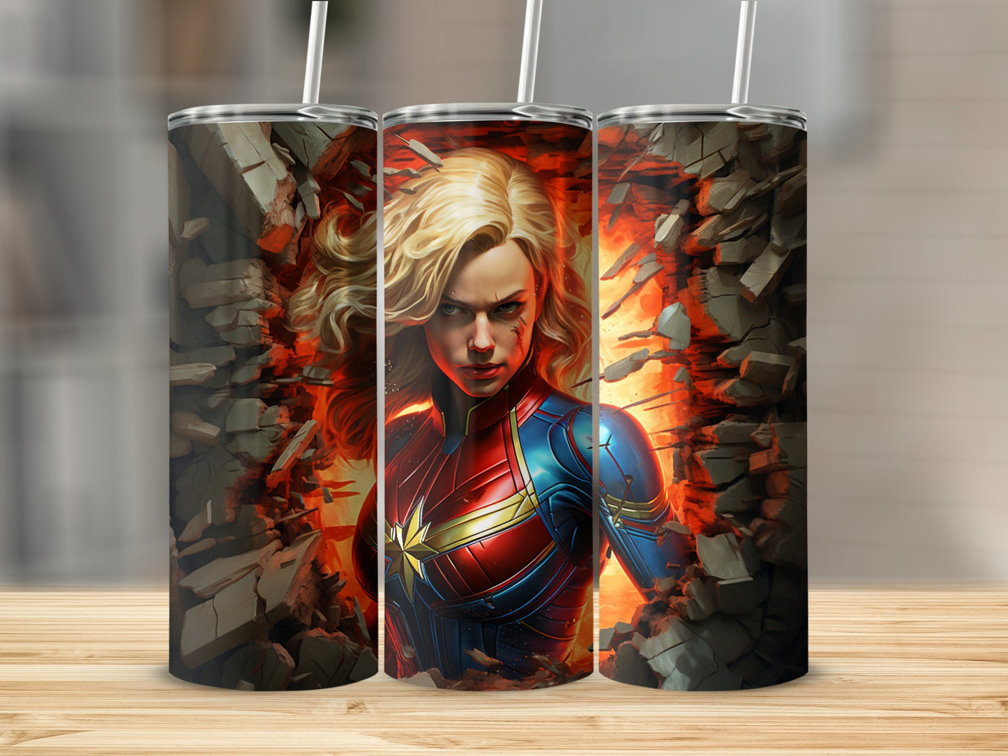 Heroic Captain Marvel Design Tumbler Stainless Steel