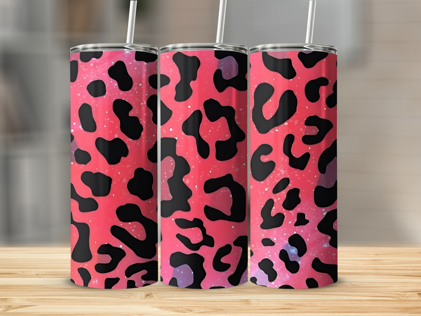 Pink and Black Leopard Print Insulated Tumbler Cup