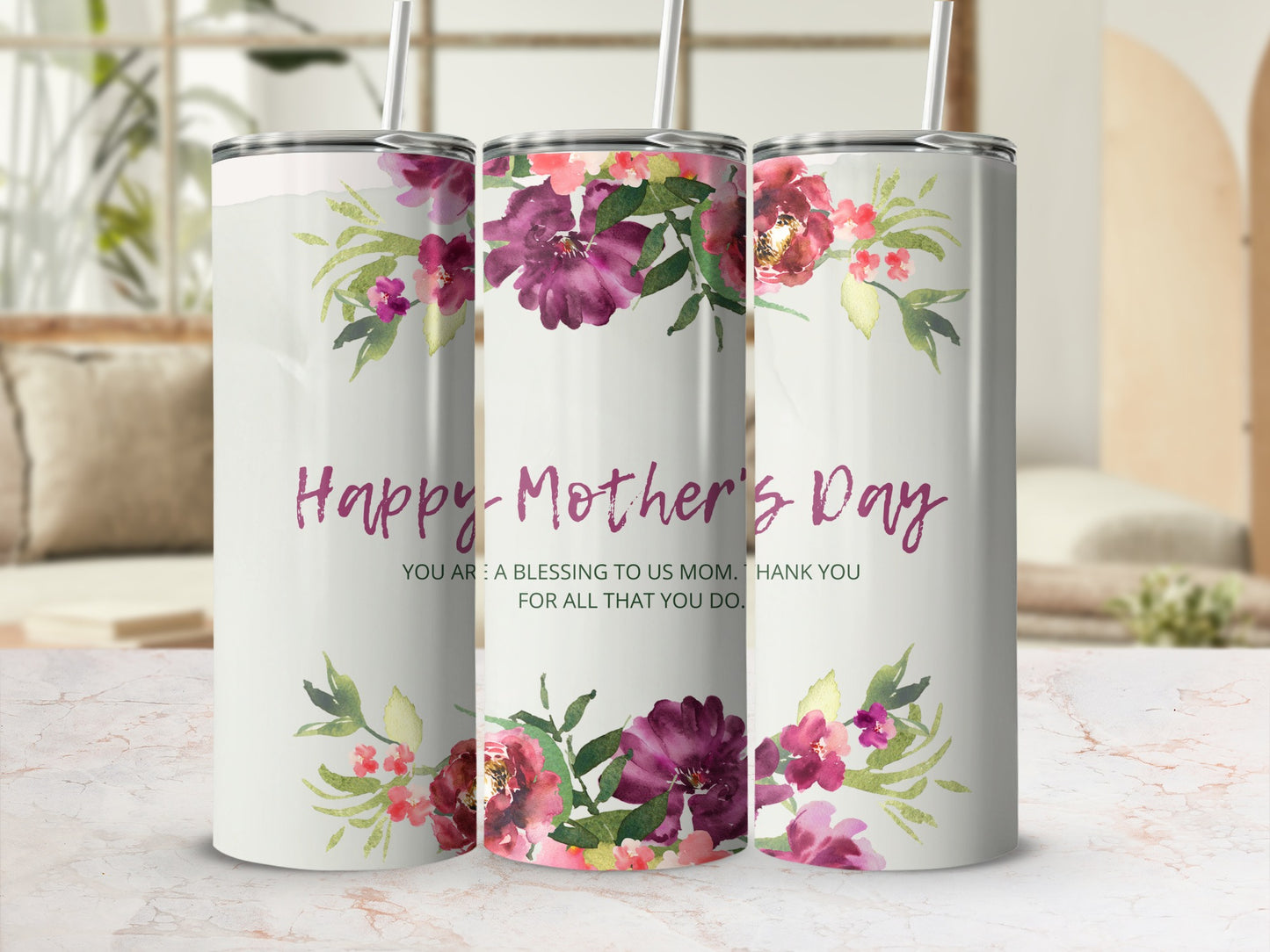 Happy Mother's Day Floral Theme Tumbler Gift