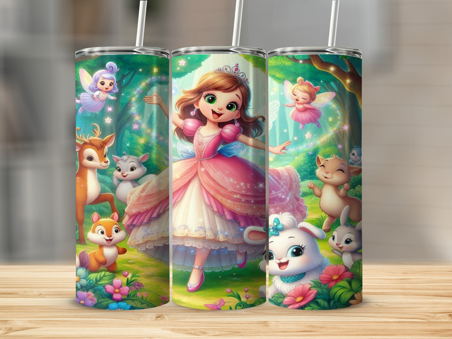 Enchanted Forest Princess and Animals Tumbler Cup