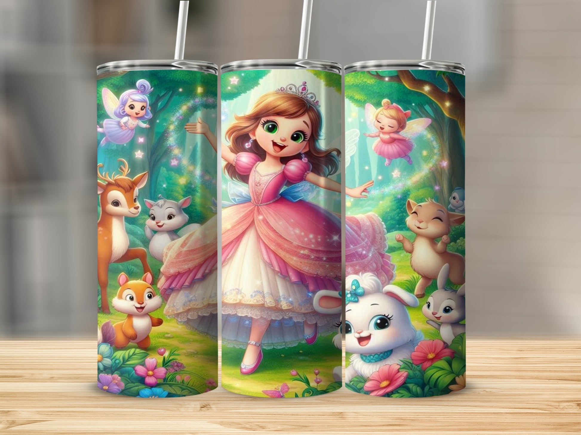 Enchanted Forest Princess and Animals Tumbler Cup