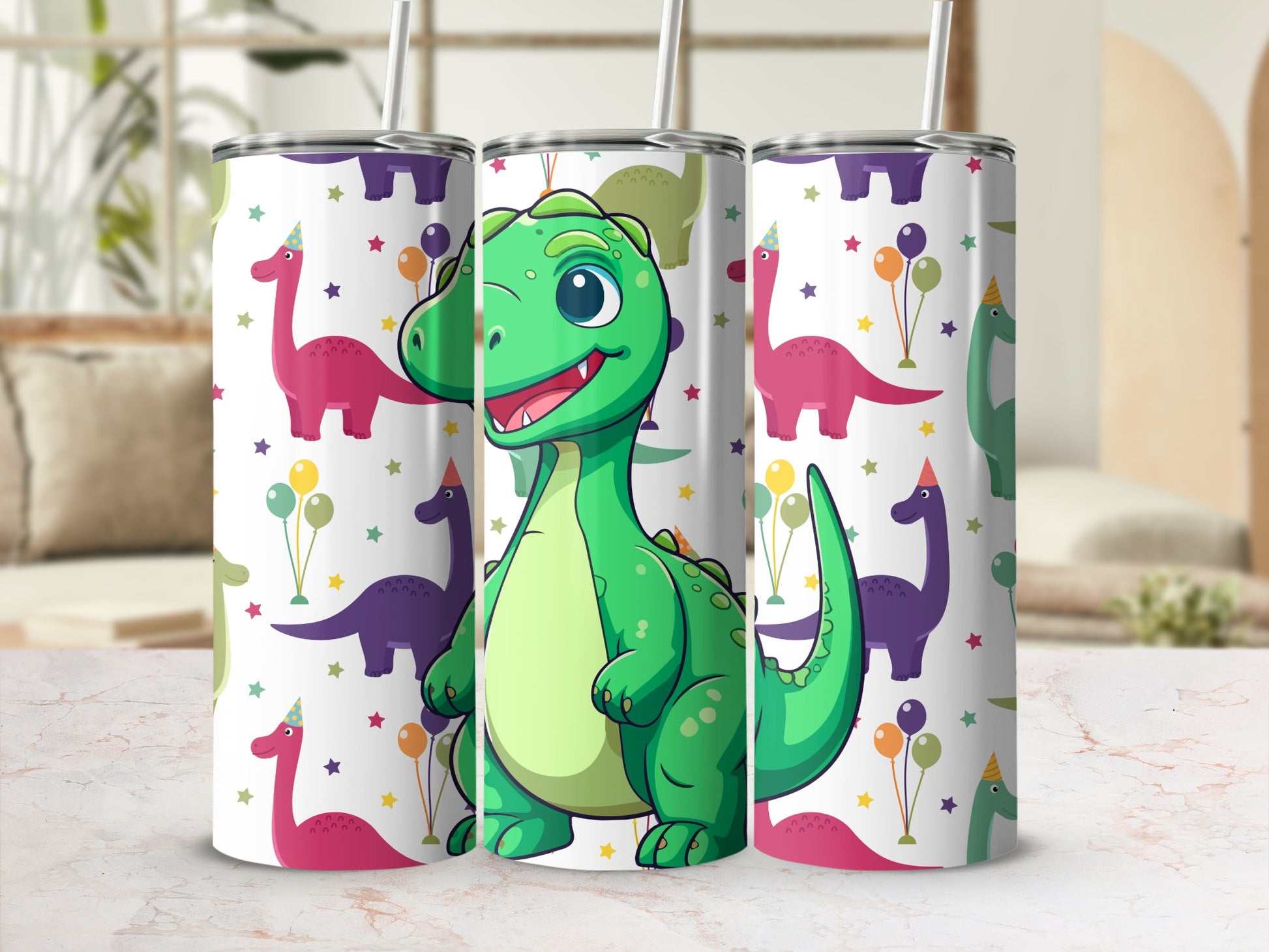Cute Dinosaur Theme Party Tumbler with Straw Cup
