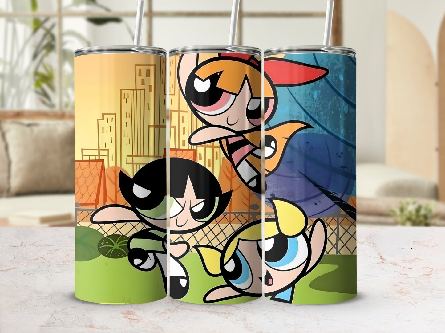 Cartoon Girl Trio Tall Tumbler with Straw 20oz