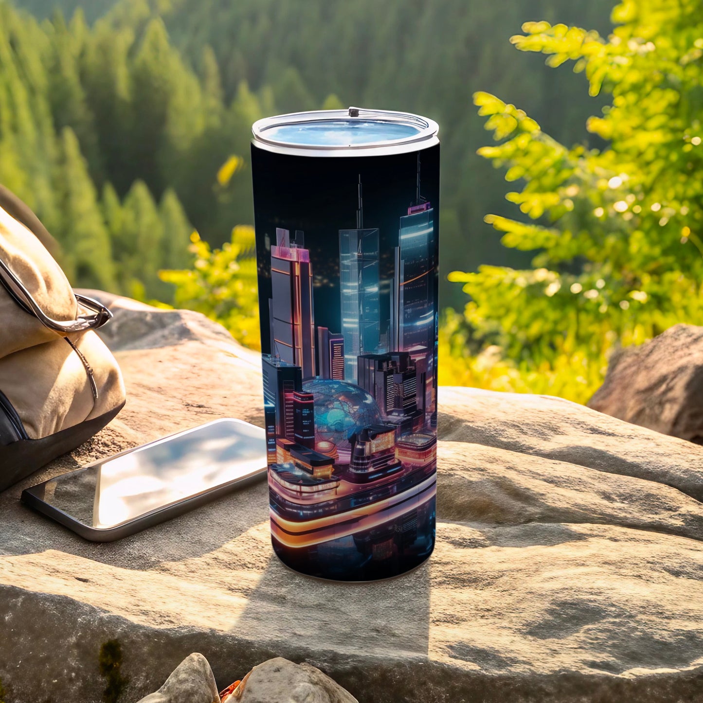 Futuristic Cityscape Travel Tumbler for Outdoor Use