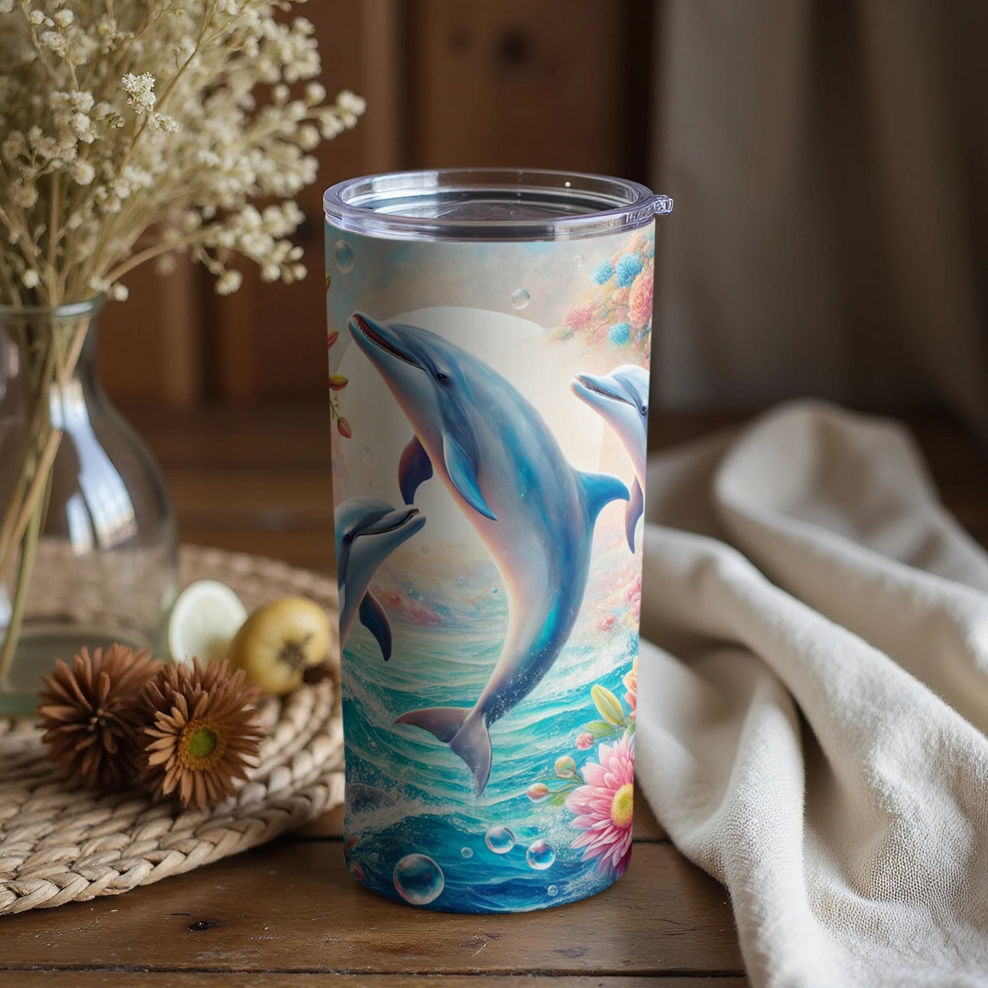 Dolphin Print Tumbler with Colorful Ocean Design