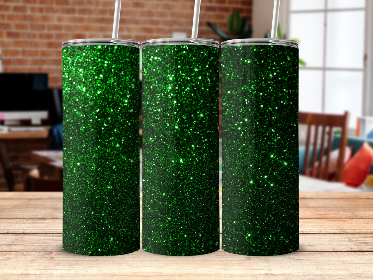 Glittering Green Sparkle Insulated Drinkware Tumblers