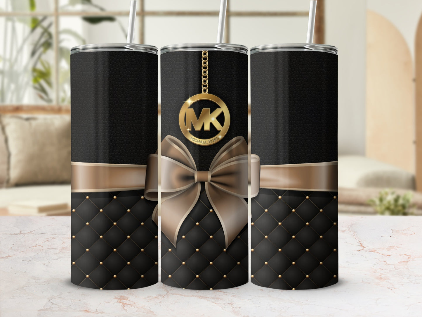 Elegant Black and Gold Tumbler with Bow Accent