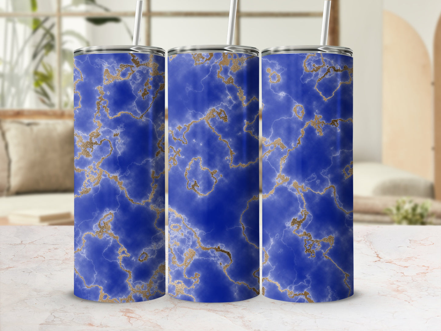 Blue Gold Marble Veins Skinny Tumbler product type