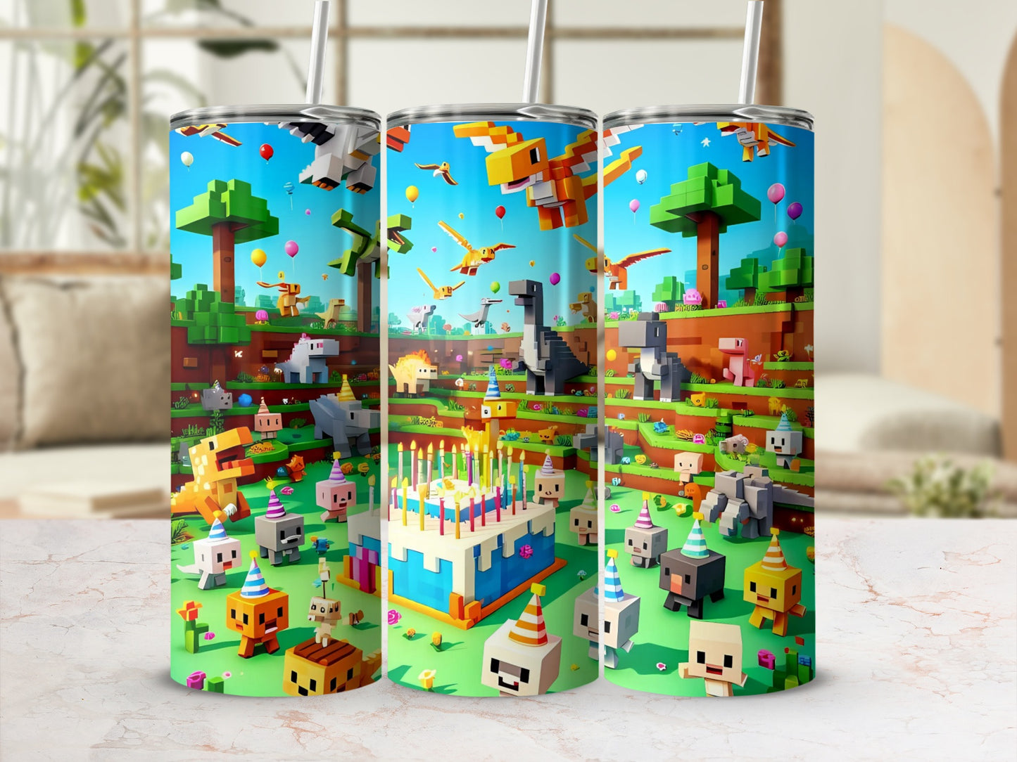 Cute Pixel Art Animal Party Design Tumbler