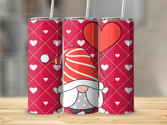 Valentine Gnome Design Tumbler with Hearts