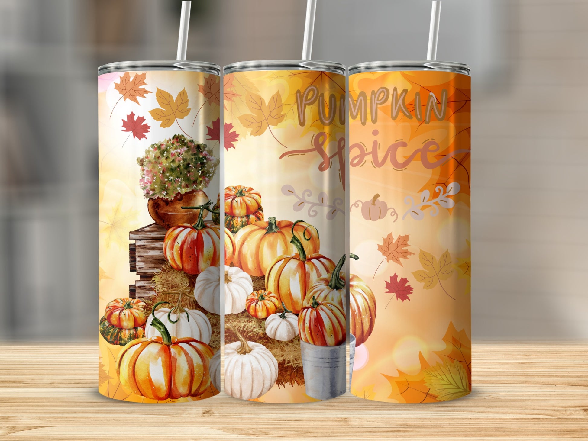 Autumn Pumpkin Spice Themed Tumbler Cups Set