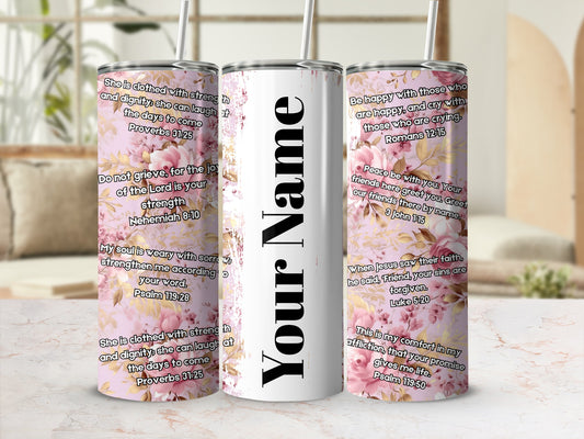 Floral Bible Verses Personalized Tumbler with Straw