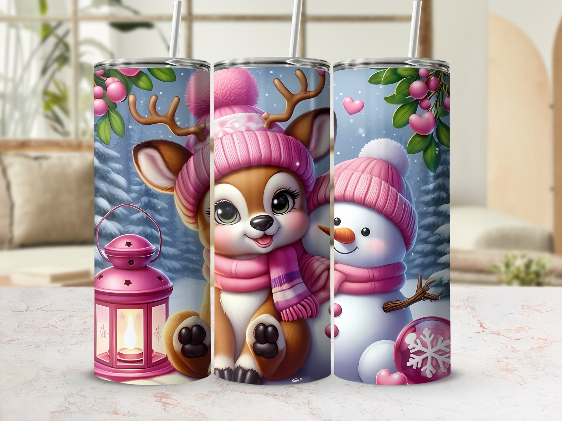 Adorable Reindeer and Snowman Holiday Tumbler