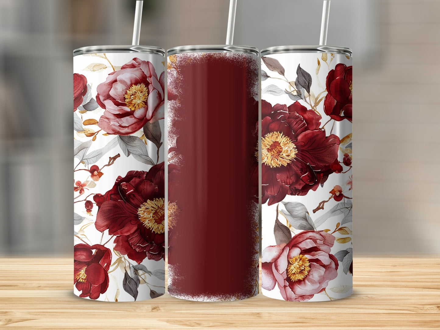Beautiful Floral Design with Red Flowers Tumbler Product