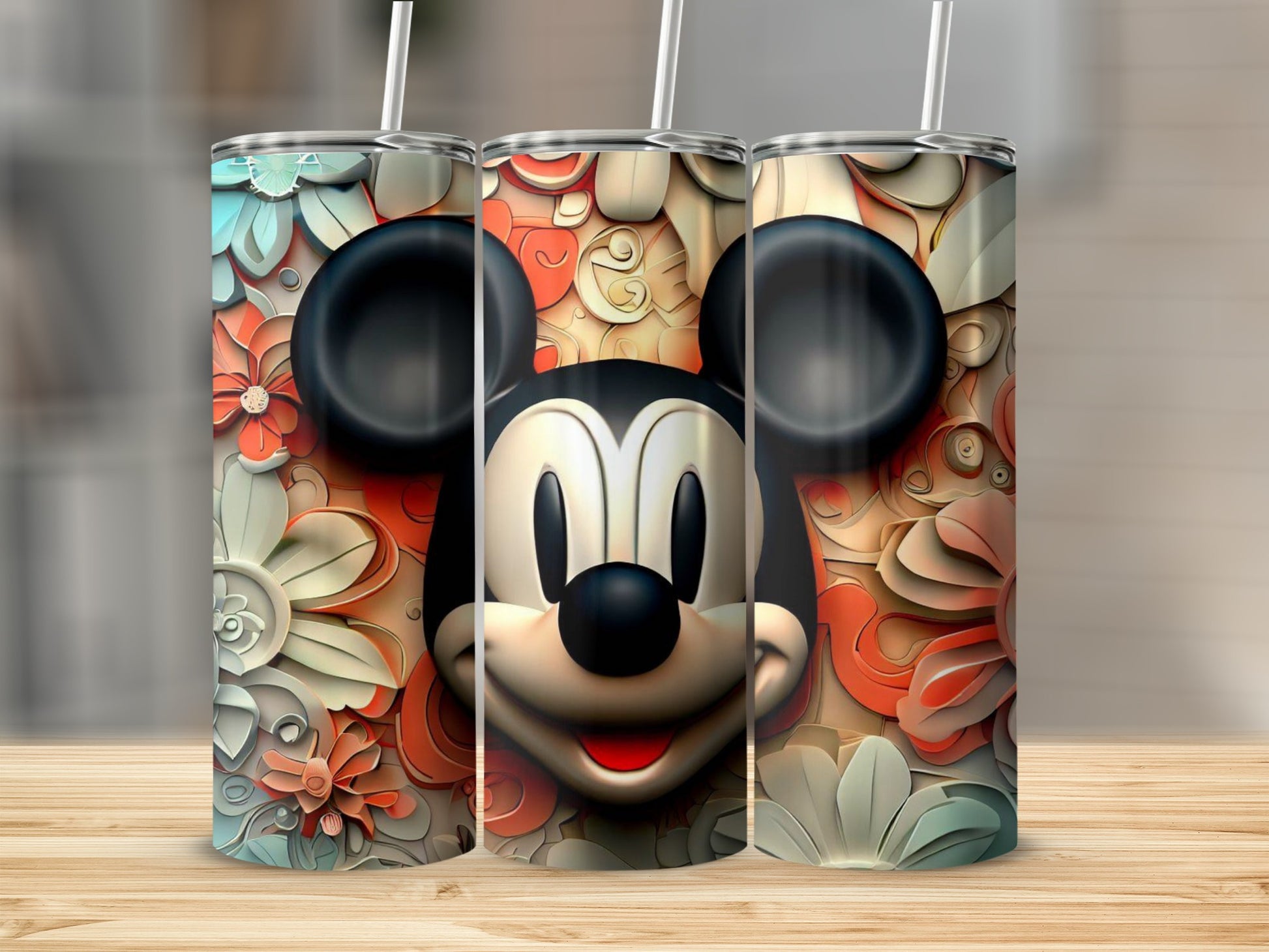 Colorful Floral Disney Mickey Mouse Tumbler