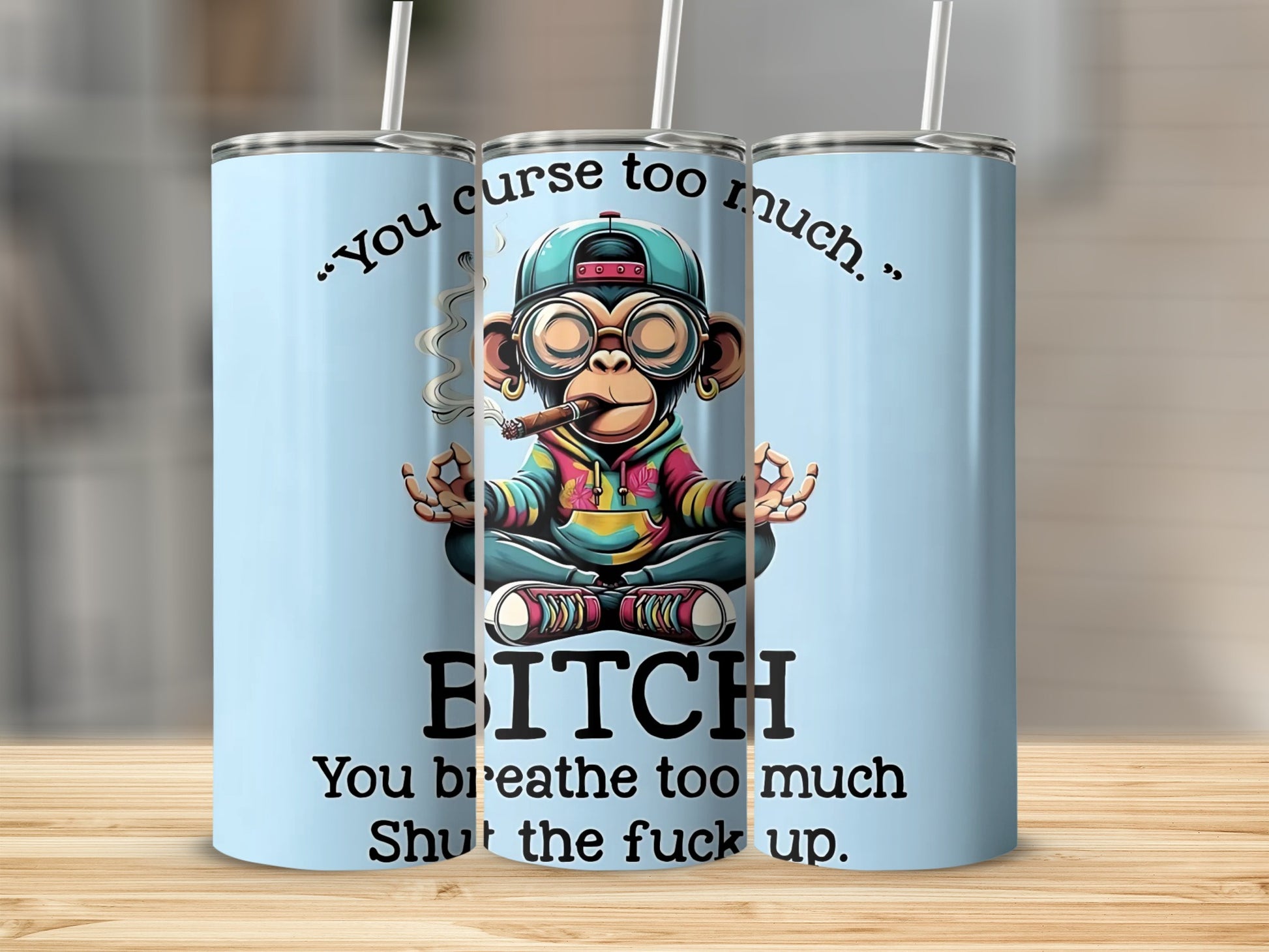 Yoga Monkey Funny Quote Insulated Tumbler with Straw