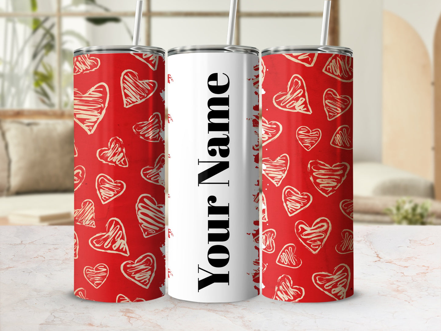 Personalized Heart Design Tumbler with Custom Name