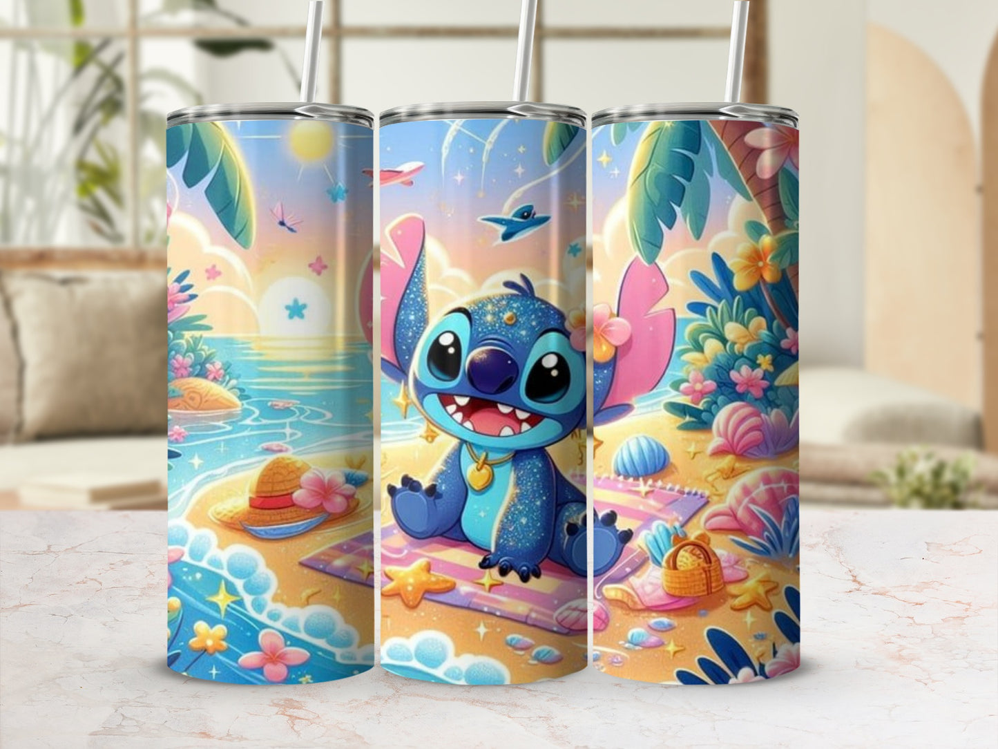 Cute Cartoon Character Beach Scene Stainless Steel Tumbler