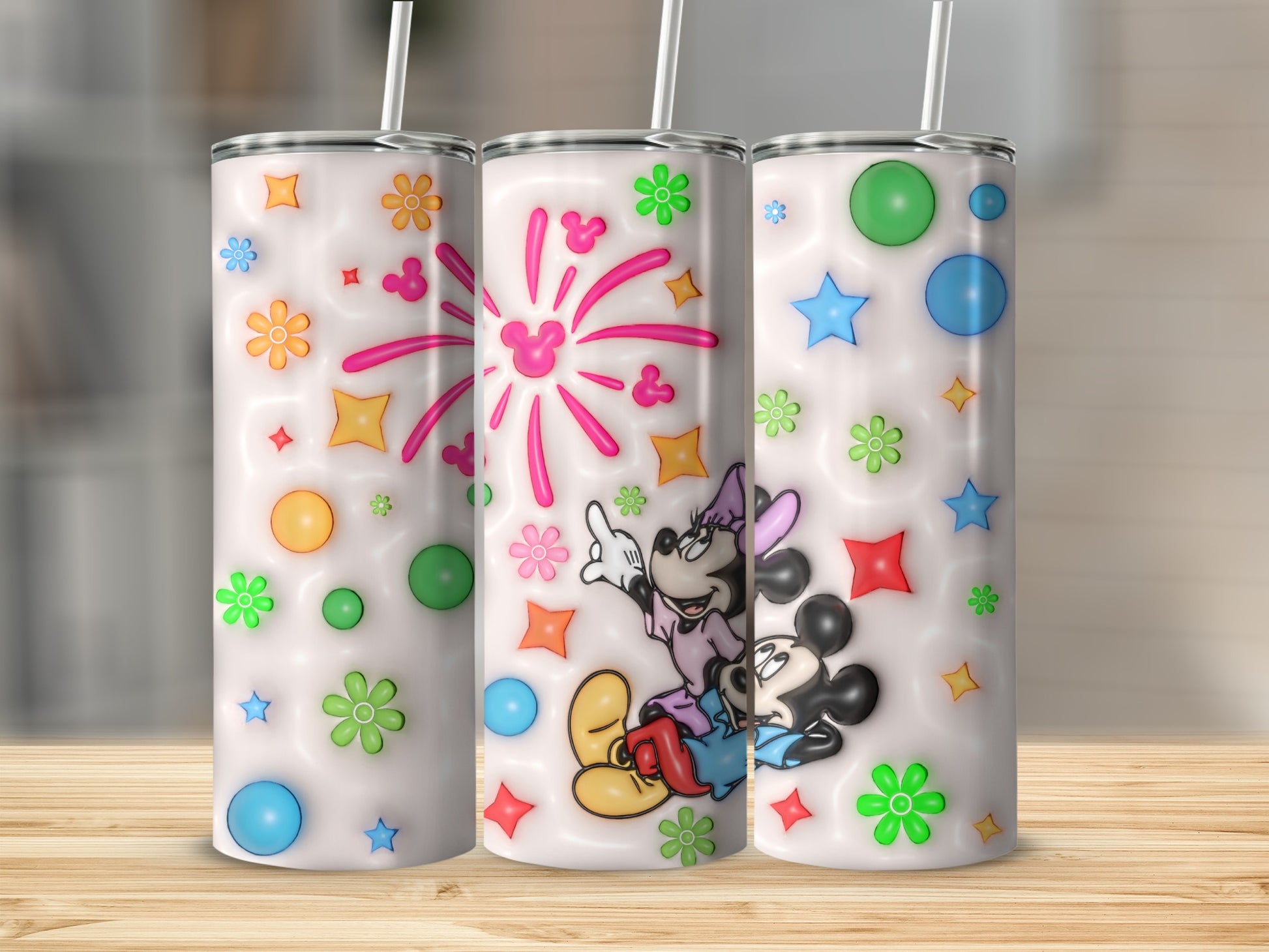 Colorful Mickey and Minnie Mouse Celebration Tumbler