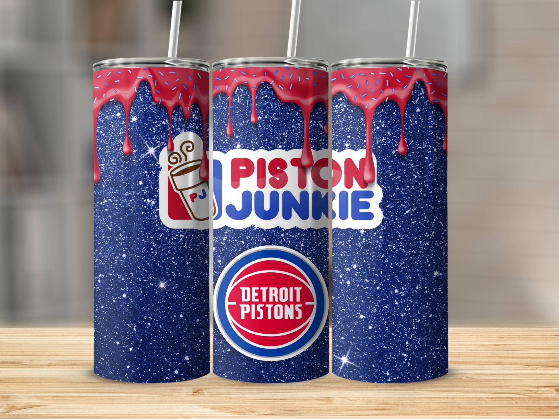 Sparkling Blue Piston Junkie Detroit Pistons Tumbler