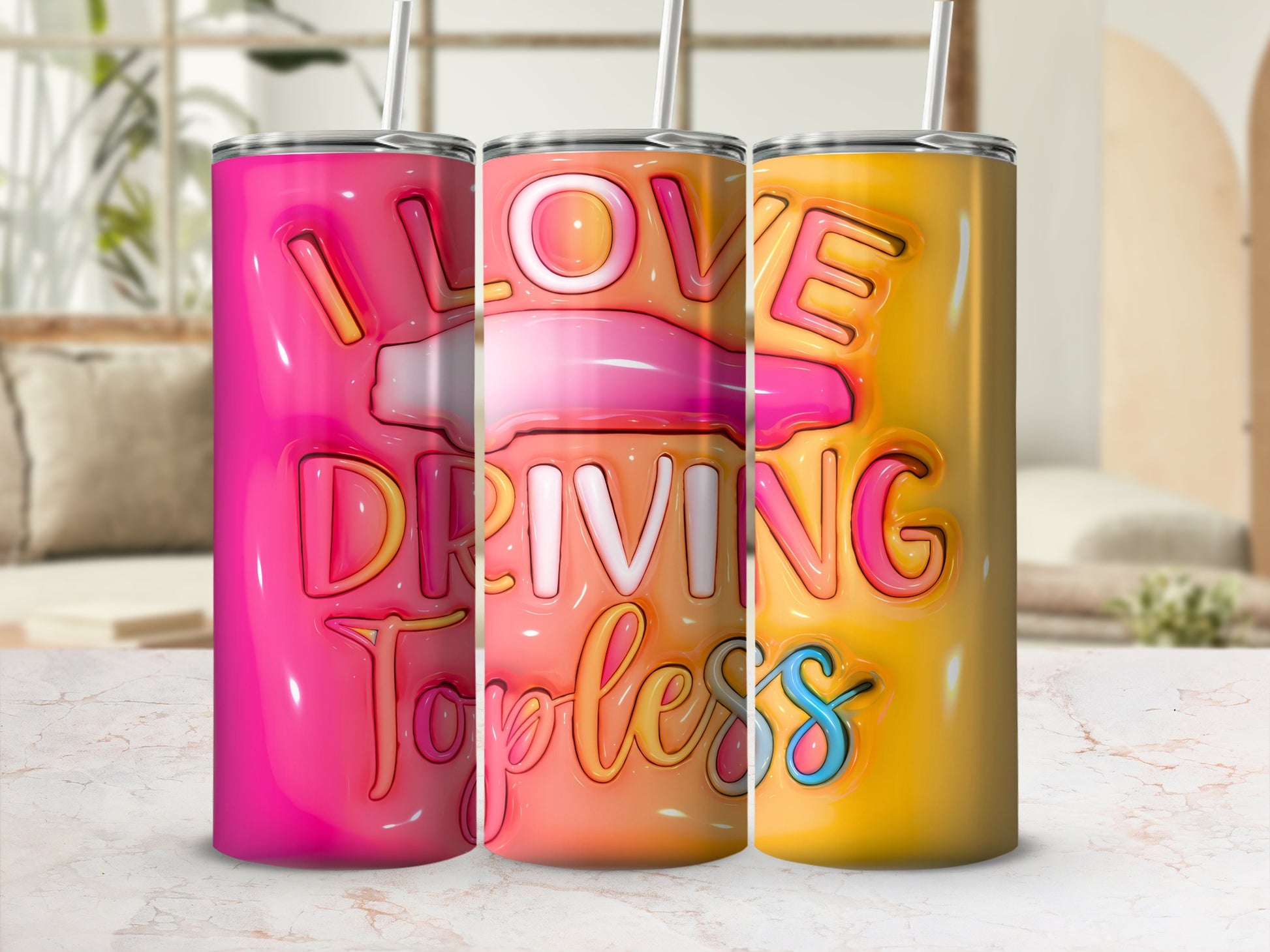 Pink Yellow Orange I LOVE DRIVING Topless Glossy Tumbler product type