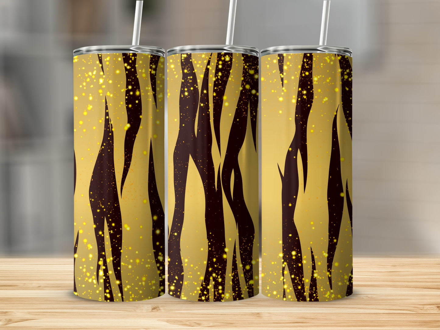Sparkling Golden and Brown Striped Tumbler Cup