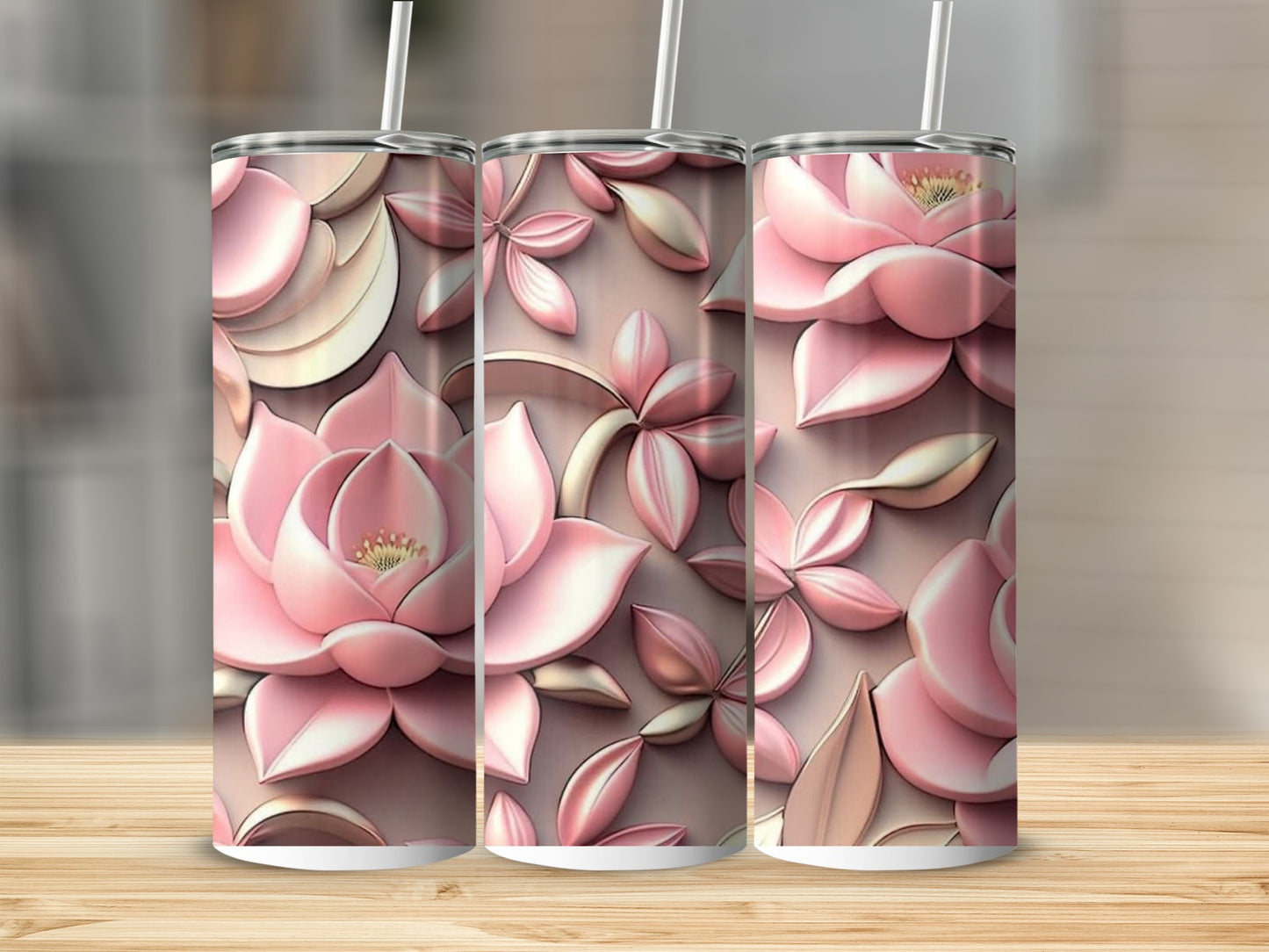Elegant Floral Pink Lotus Design Tumbler