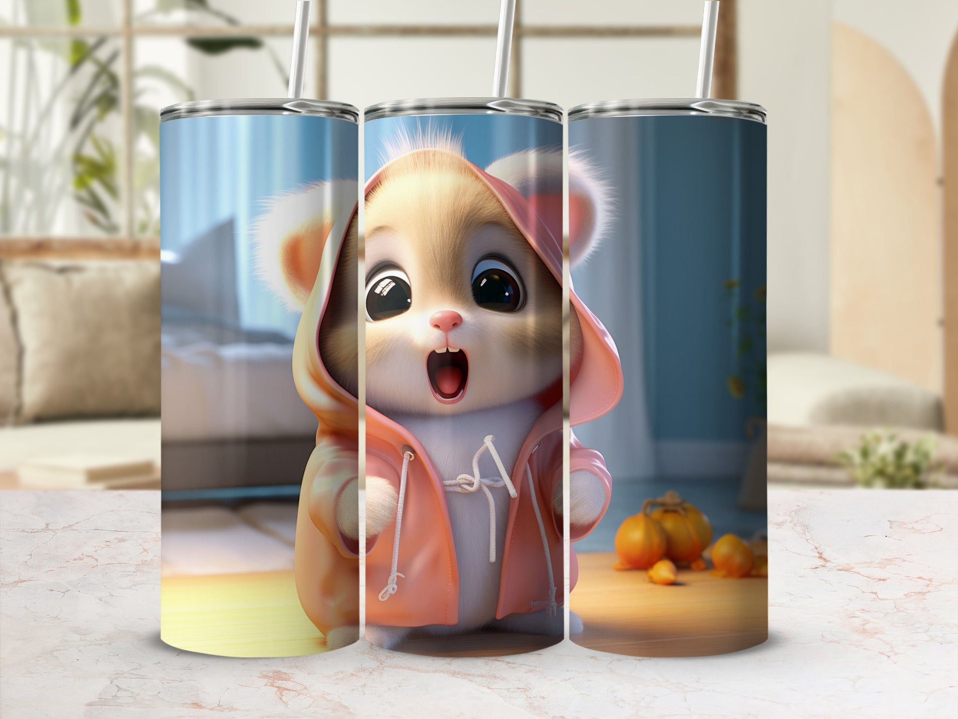 Cute Animated Bear in Hoodie Design Tumbler Cup