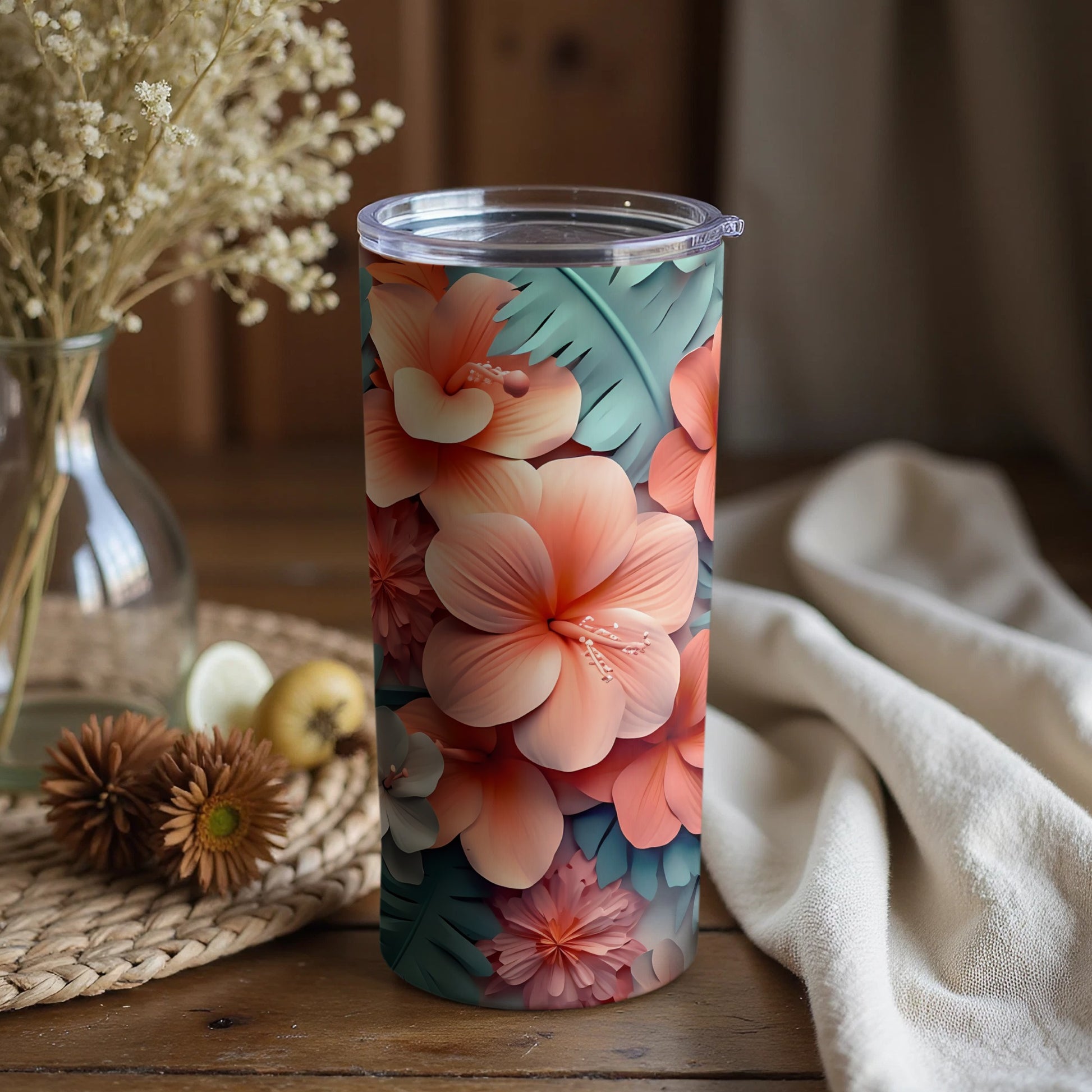 Tropical Floral Pattern Double Wall Insulated Tumbler